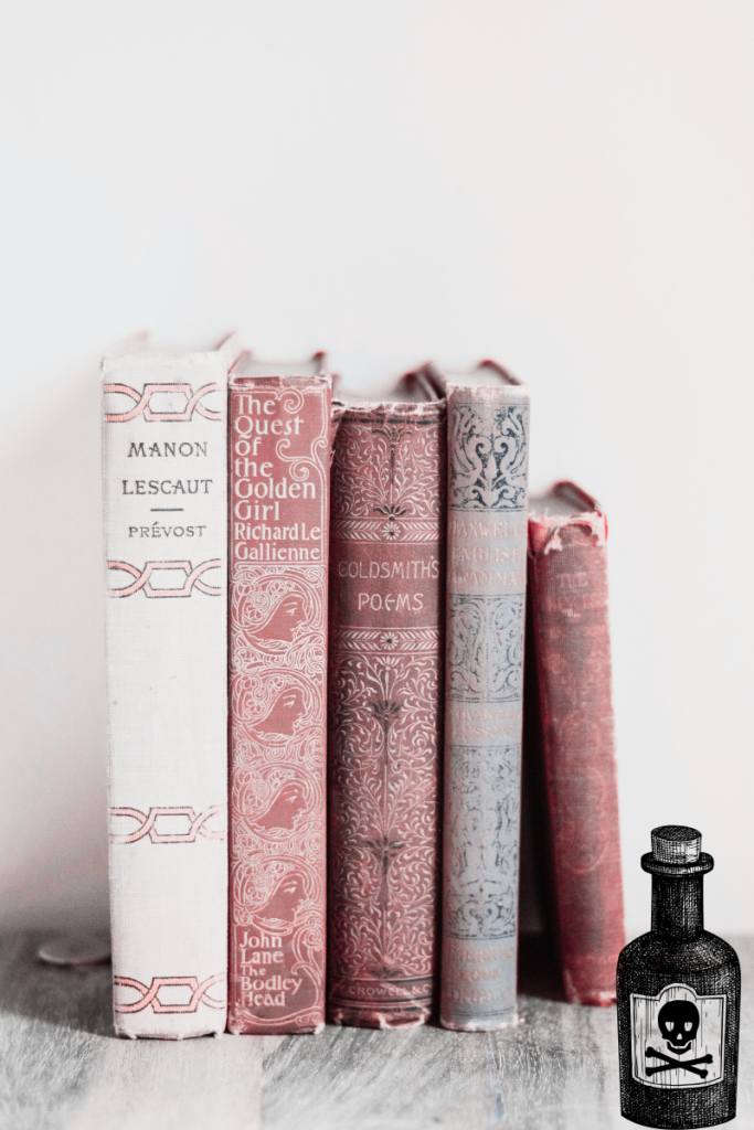 Old books and a bottle of poison.