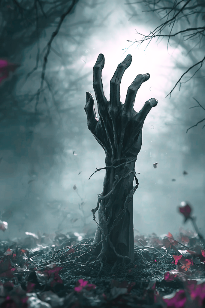 A hand rising from the earth.