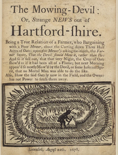 17th century clipping of news story about the "Mowing Devil"